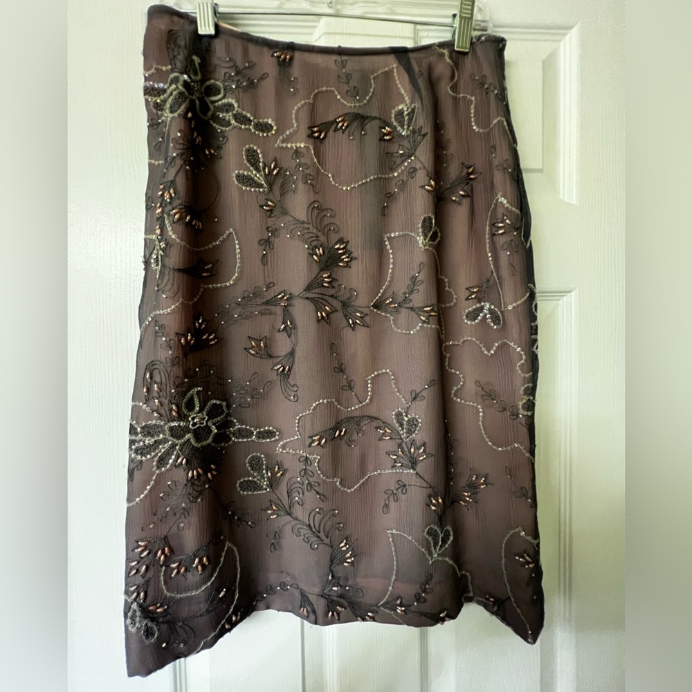 Silk Beaded Pencil Skirt